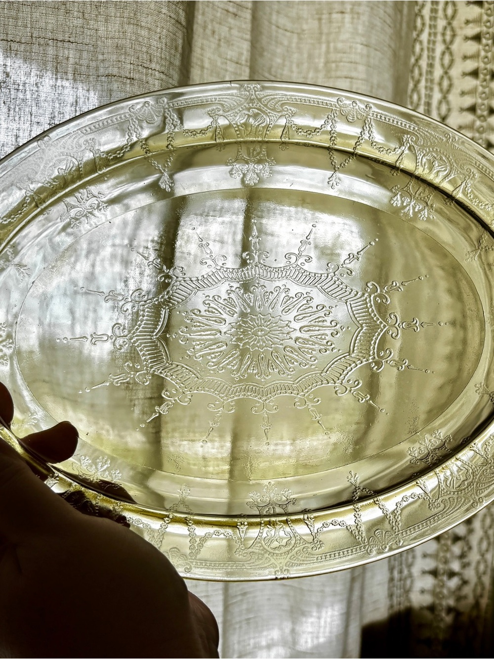 Vintage 1930’s Anchor Hocking Glass Yellow Cameo Ballerina Serving Platter
